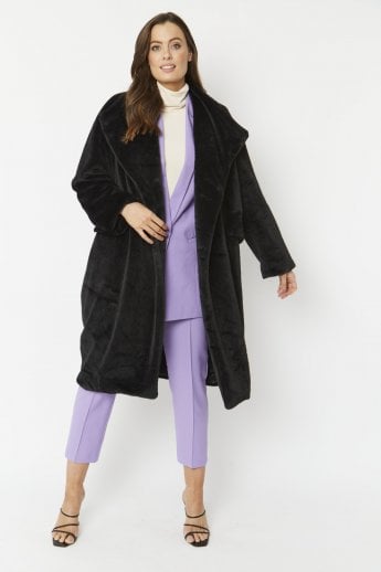 Black Faux Fur Oversized Coat