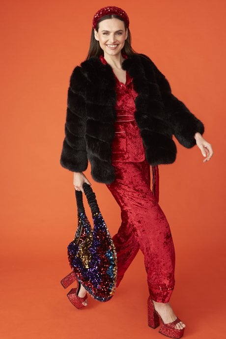 Black Faux Fur Striped Gaga Coat