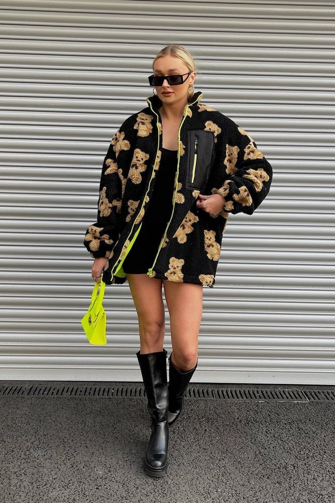 JAYLEY Black Faux Shearling Tina Teddy Bear Coat
