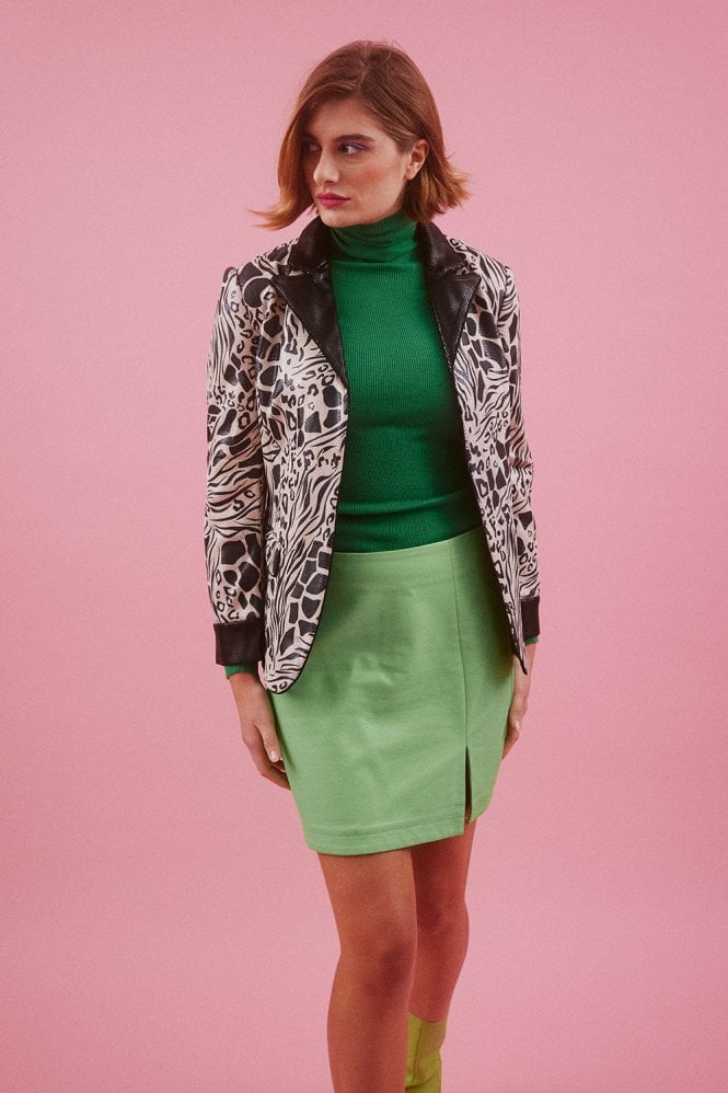JAYLEY Black Faux Suede Animal Print Blazer