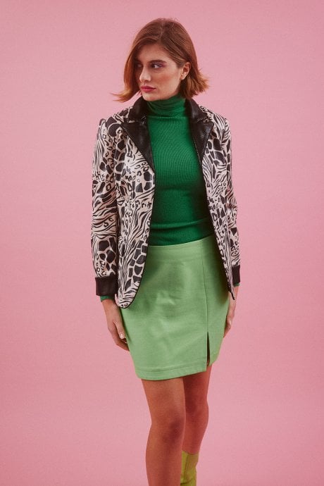 Black Faux Suede Animal Print Blazer