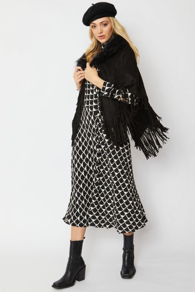 JAYLEY Black Faux Suede Cape