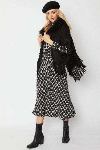 Black Faux Suede Cape