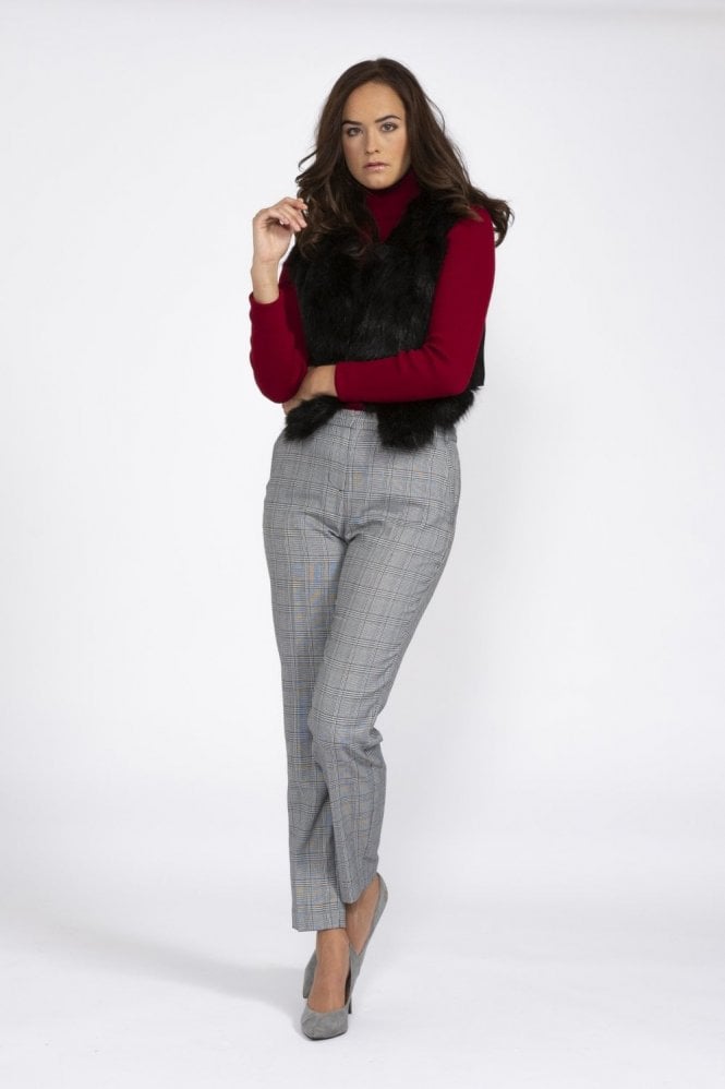 JAYLEY Black Faux Suede Faux Fur Cropped Gilet
