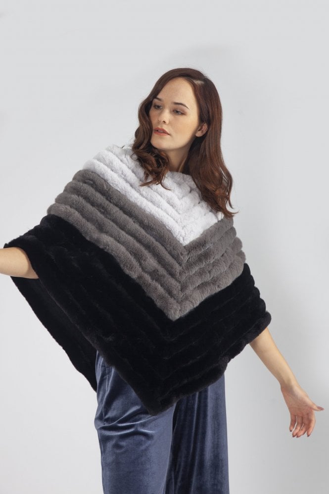 JAYLEY Black Faux Suede Faux Fur Poncho