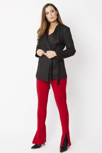 Black Faux Suede Jacket Tie Waist