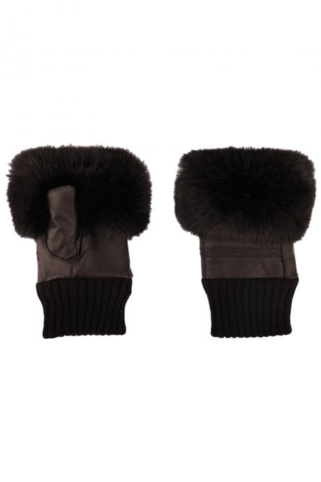 Black Fingerless Gloves with Fur Trim