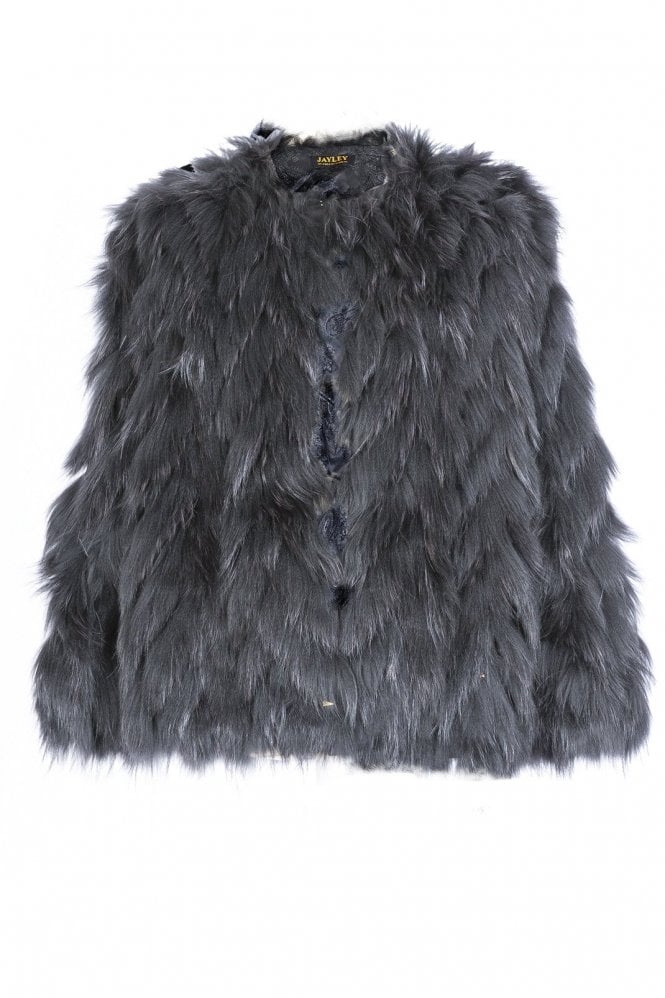 JAYLEY Black Fox Fur and Suedette Cape