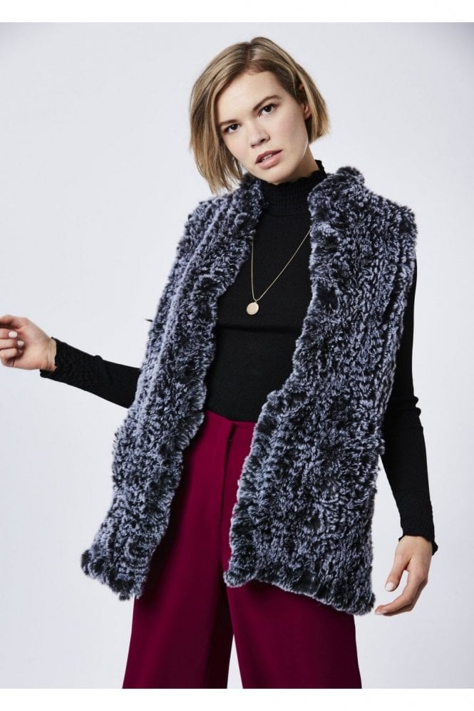 JAYLEY Black Hand Knitted Faux Fur Vest
