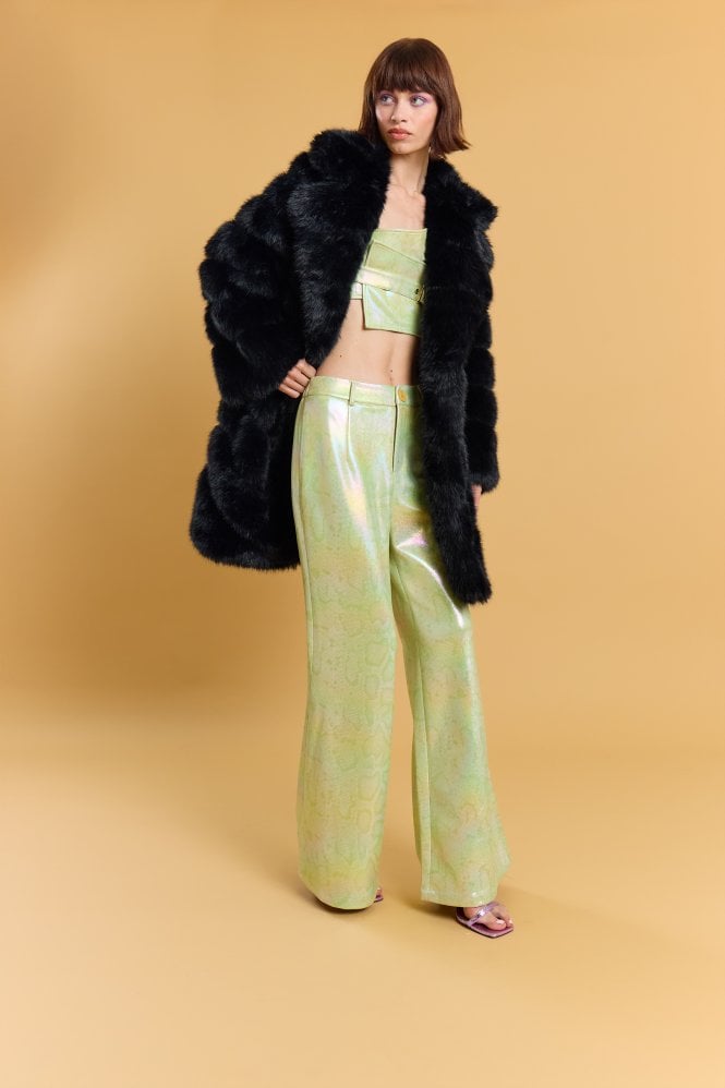 JAYLEY Black Handmade Bamboo Blend Faux Fur Coat