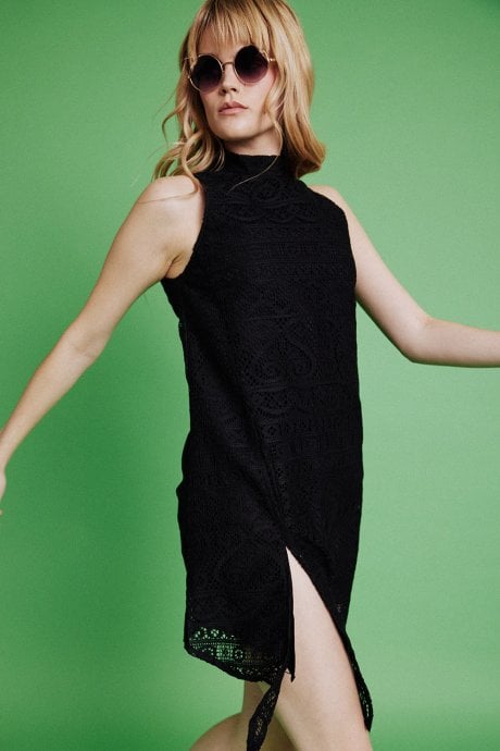 Black High Split Mini Dress