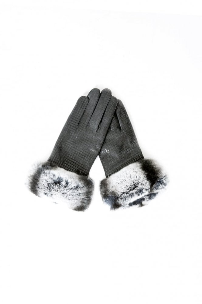 JAYLEY Black Leather Fur Trim Gloves