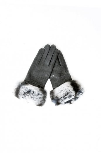 Black Leather Fur Trim Gloves