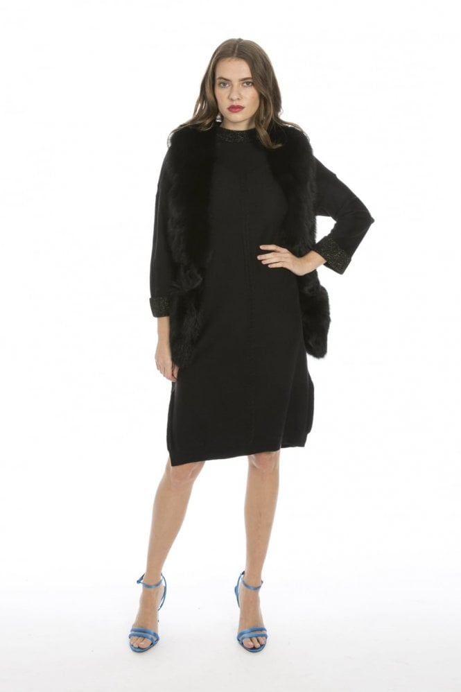 JAYLEY Black Long Gilet Fox Fur Gilet