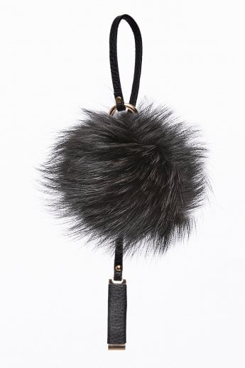 Black Luxury Fox Fur Keyring With Gift Box