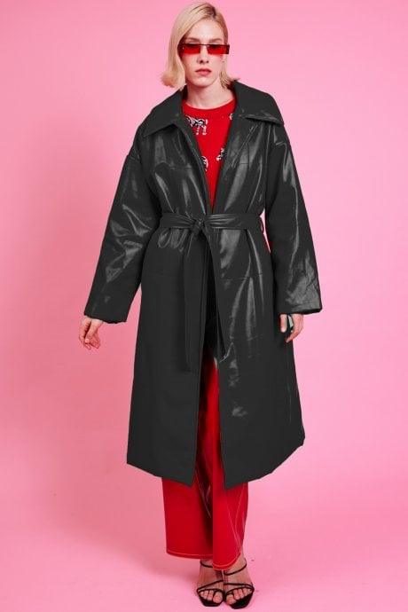 Black Maxi Eco Leather Puffer Coat
