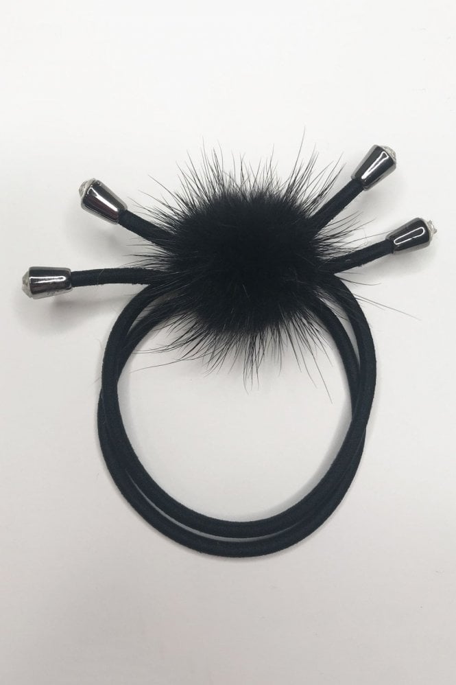 JAYLEY Black Mink Pom Pom Hair Tie
