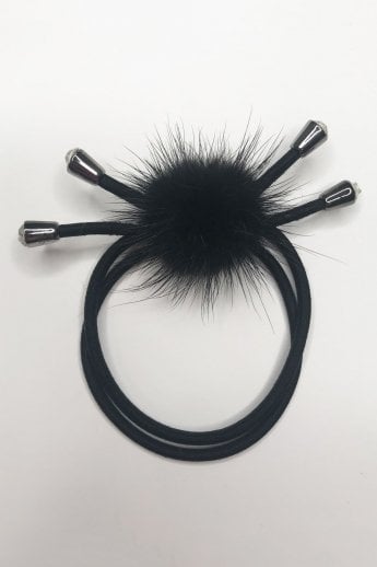 Black Mink Pom Pom Hair Tie