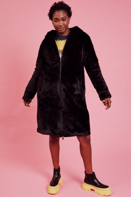 Black Oversized Faux Fur Jacket