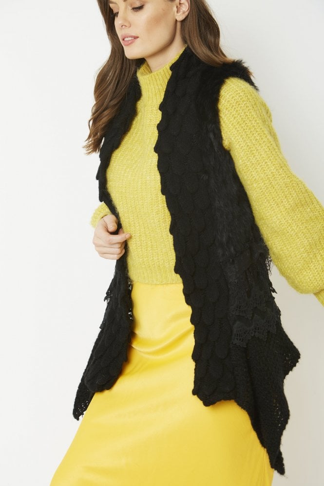 JAYLEY Black Pattern Detailed Coney Fur Gilet