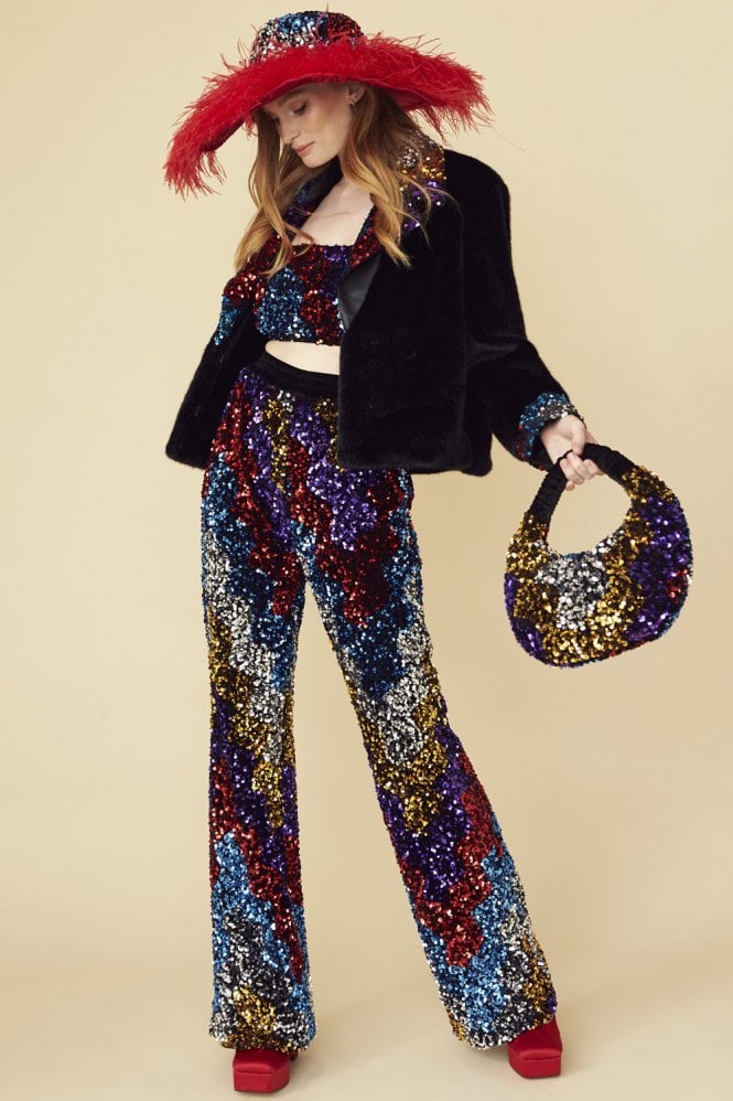 JAYLEY Black Sequin and Velvet Bag