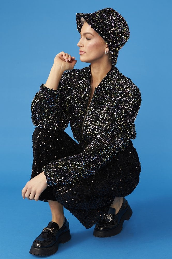 JAYLEY Black Sequin Bucket Hat