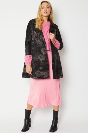 Black Silk Blend & Faux Suede Coat