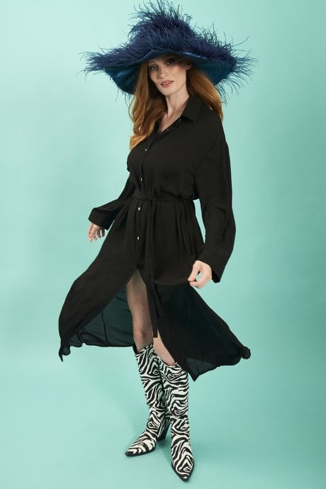 Black Silk Blend Maxi Shirt Dress