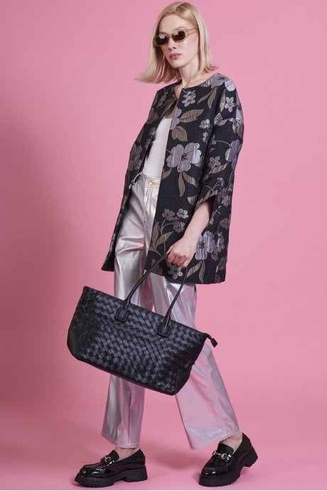 Black Silk Blended Print Jacket