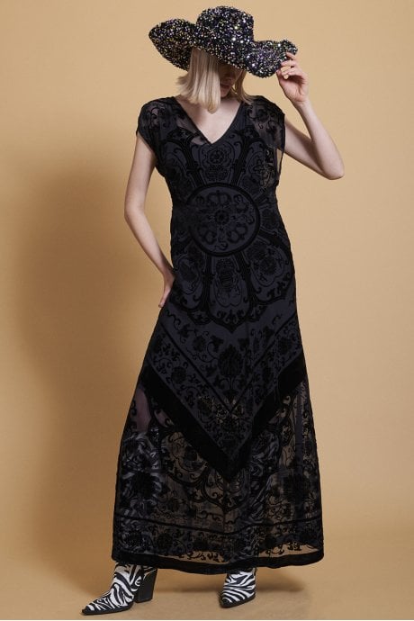 Black Silk Devore Dress