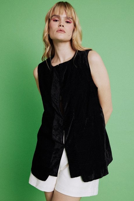 Black Silk Devore Gilet | Waistcoat
