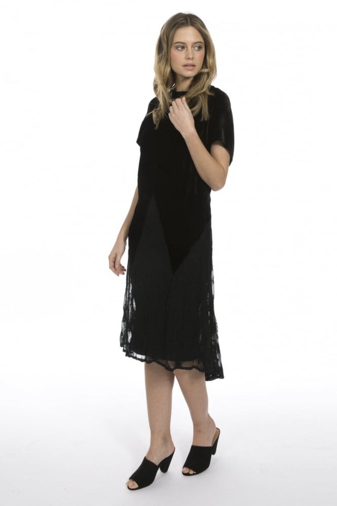 JAYLEY Black Silk Devore Vintage Lace Dress