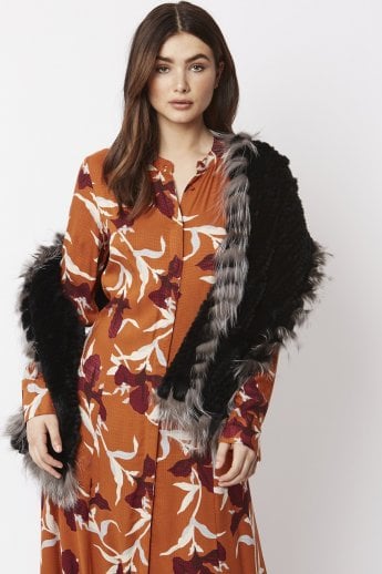 Black Silver Fox And Coney Fur Shawl