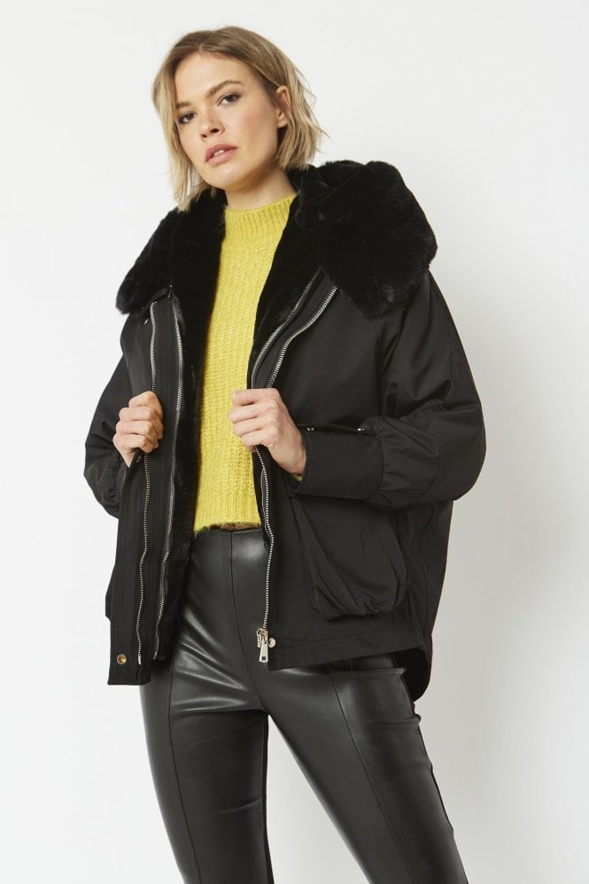 JAYLEY Black Three in One Faux Fur Parka Coat