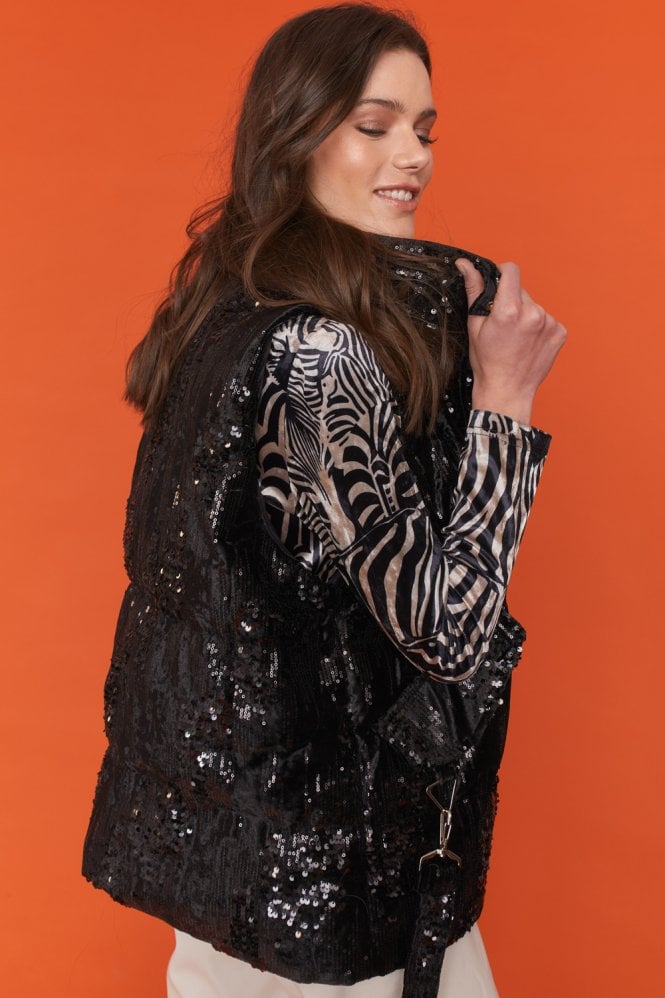 JAYLEY Black Velvet Sequin Vest