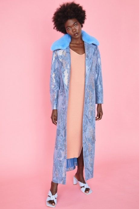 Blue Alysha Faux Suede Print Coat