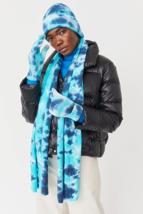 Blue and Green Cashmere Blend Tie Dye Scarf