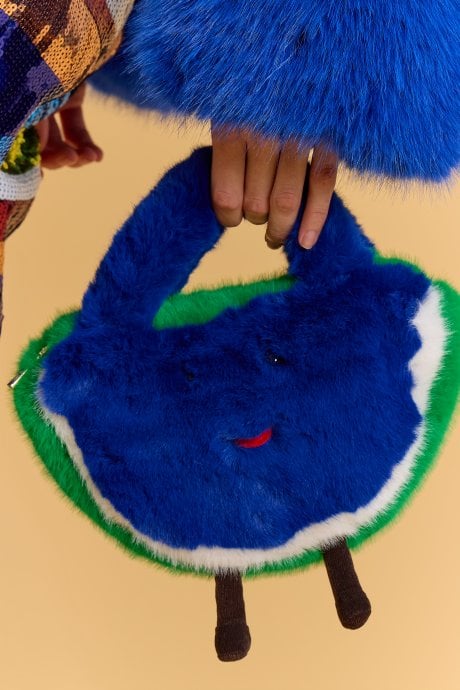 Blue and Green Handmade Water Melon Bamboo Fur Bag