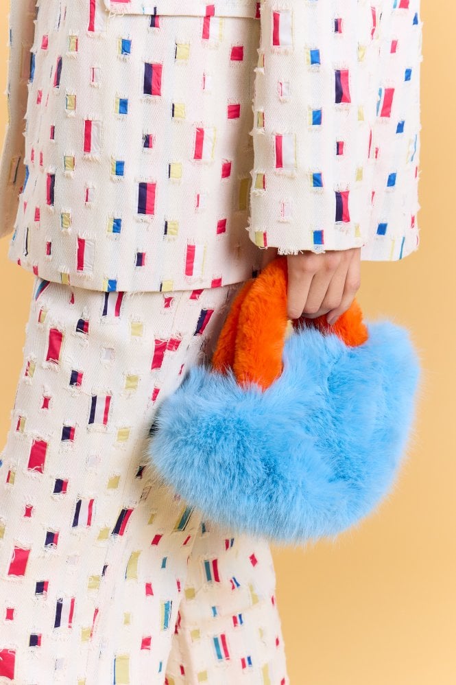 JAYLEY Blue and Red Bamboo Faux Fur Bag