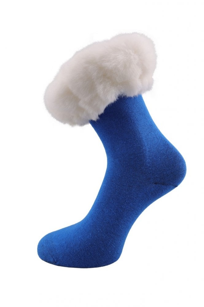 JAYLEY Blue and white Faux Fur Trim Socks