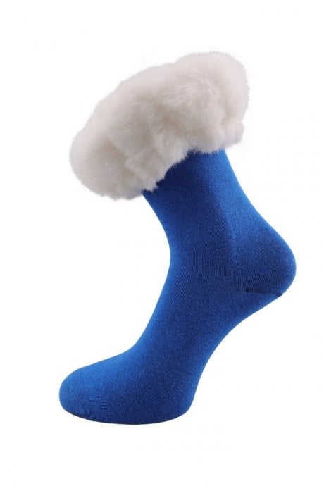 Blue and white Faux Fur Trim Socks