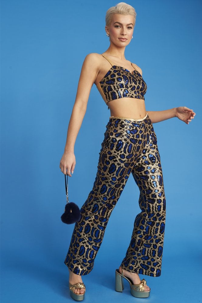 JAYLEY Blue Animal Print Sequin Bralet