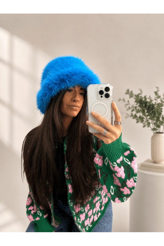 JAYLEY Blue Bamboo Blend Faux Fur Hat 