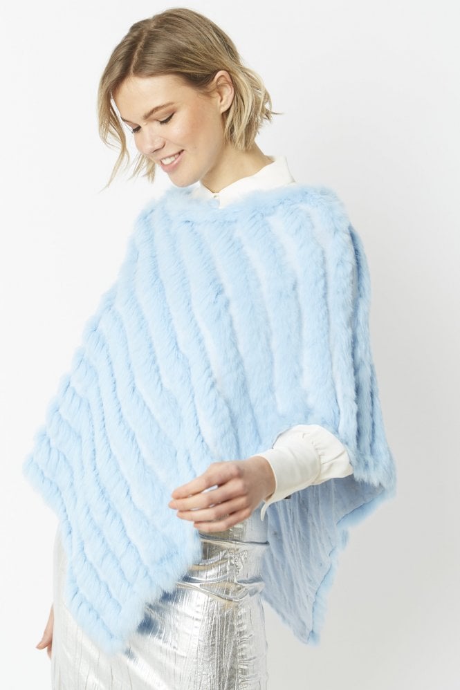 JAYLEY Blue Cashmere Blend Coney Fur Poncho