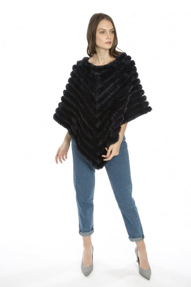JAYLEY Blue Cashmere Blend Faux Fur Poncho