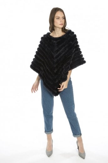 Blue Cashmere Blend Faux Fur Poncho