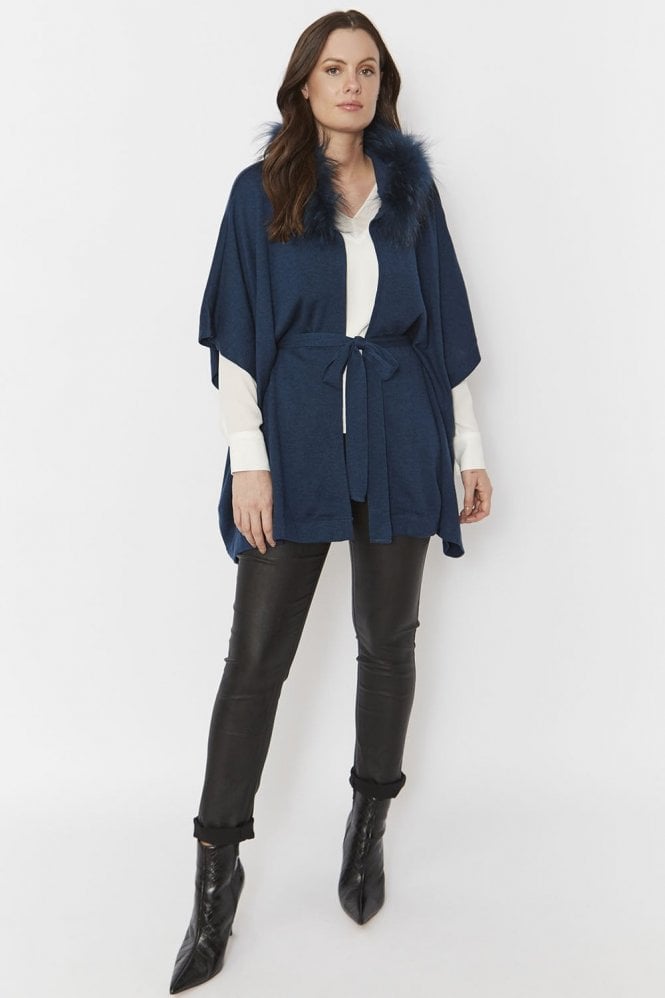 JAYLEY Blue Cashmere Hooded Fox Fur Cardigan