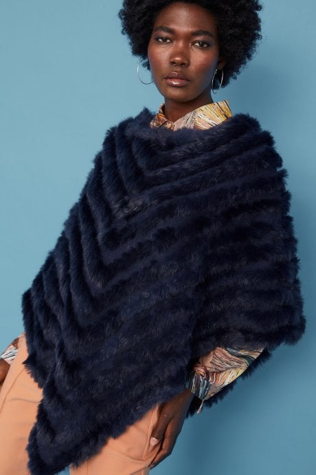 Blue Coney Fur Poncho