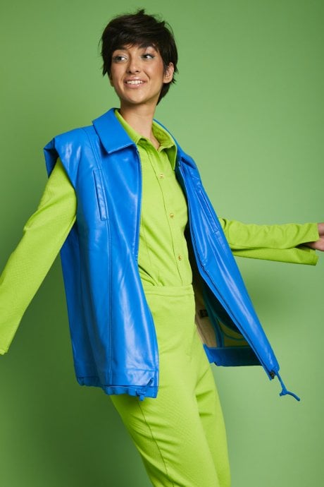 Blue Eco Leather Gilet | Waistcoat