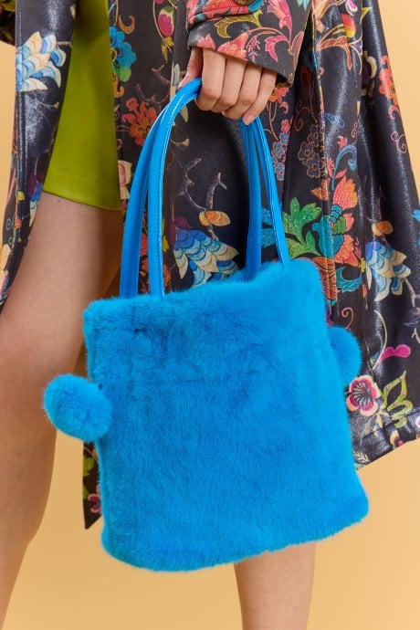 Blue Faux Fur Bag